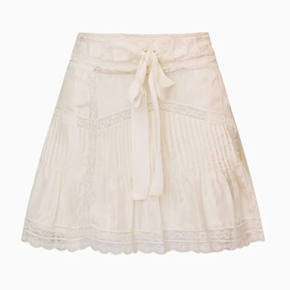 LoveShackFancy Willia Silk Lace & Ribbon Mini Skirt In Ivory Women's Size 0 NWT